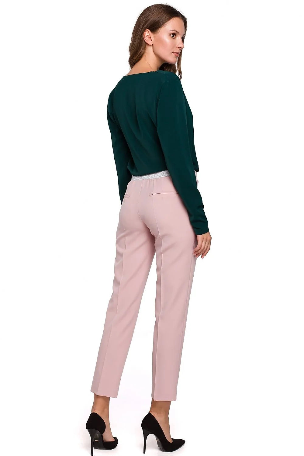 Pantalon cigarette femme polyester élasthanne élégant taille haute chic pour silhouette moderne et raffinée
