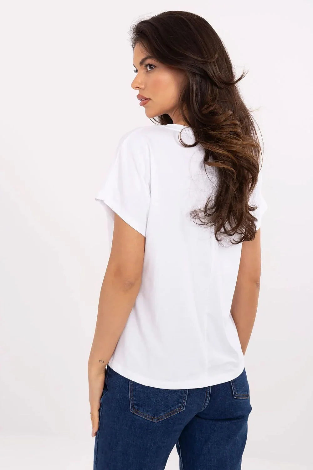 T-shirt femme blanc coton col V manches courtes cœurs glitter FOREVER LOVE