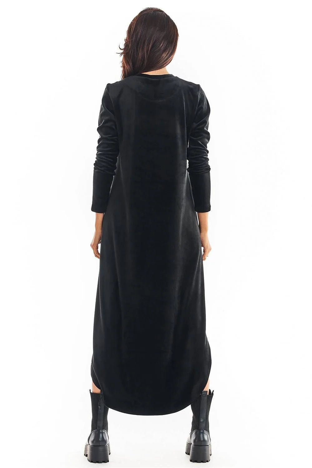 robe jour awama asymétrique velours rose poudré manches longues encolure ronde ourlet court devant long arrière oversize fluide traîne