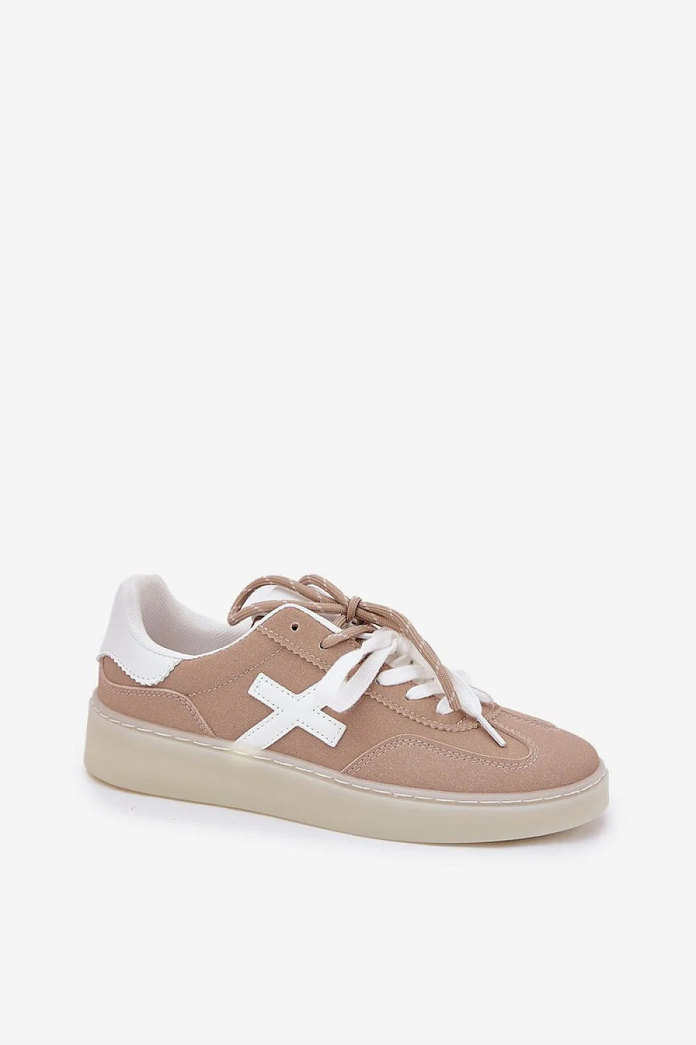 Chaussures de sport pour femmes en suédine écologique design moderne couleur beige blanc low-cut semelle mousseuse style casual chic