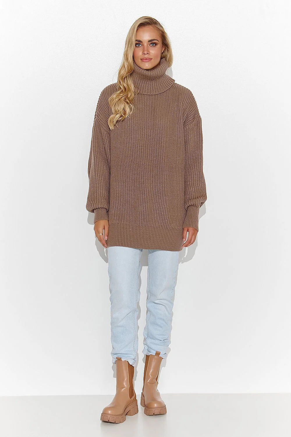 Pull femme col roulé écharpe maille épaisse style casual chic couleur cappuccino nude noir crème bleu vert orange