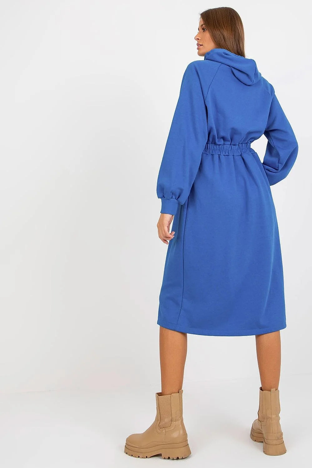 Robe de jour Relevance en coton et elasthanne, manches longues, capuche, boutons decoratifs, couleur verte, style casual, pour femme