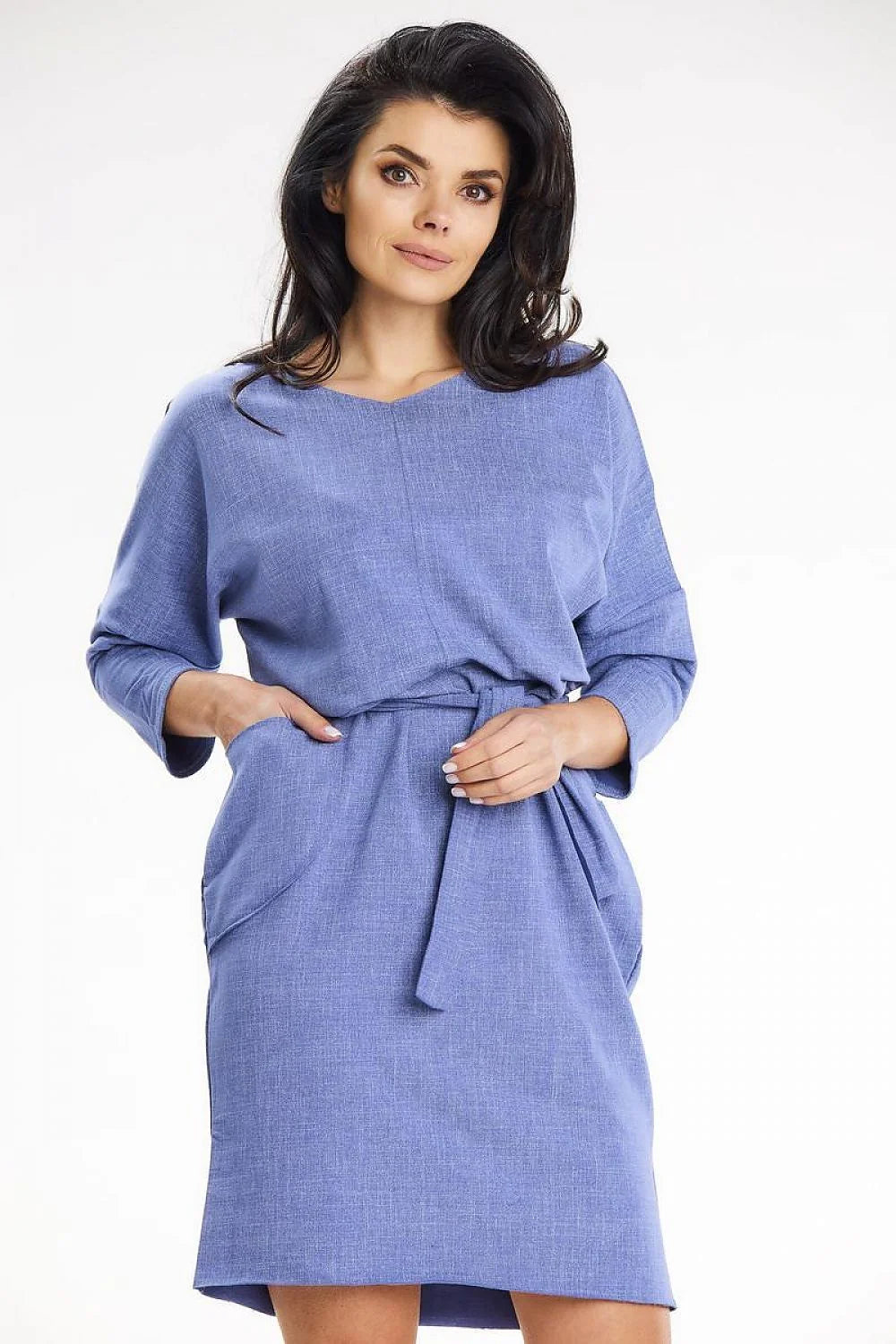 Robe de jour awama en coton élasthanne manches kimono 3/4 ceinture nouable poches latérales pour femme