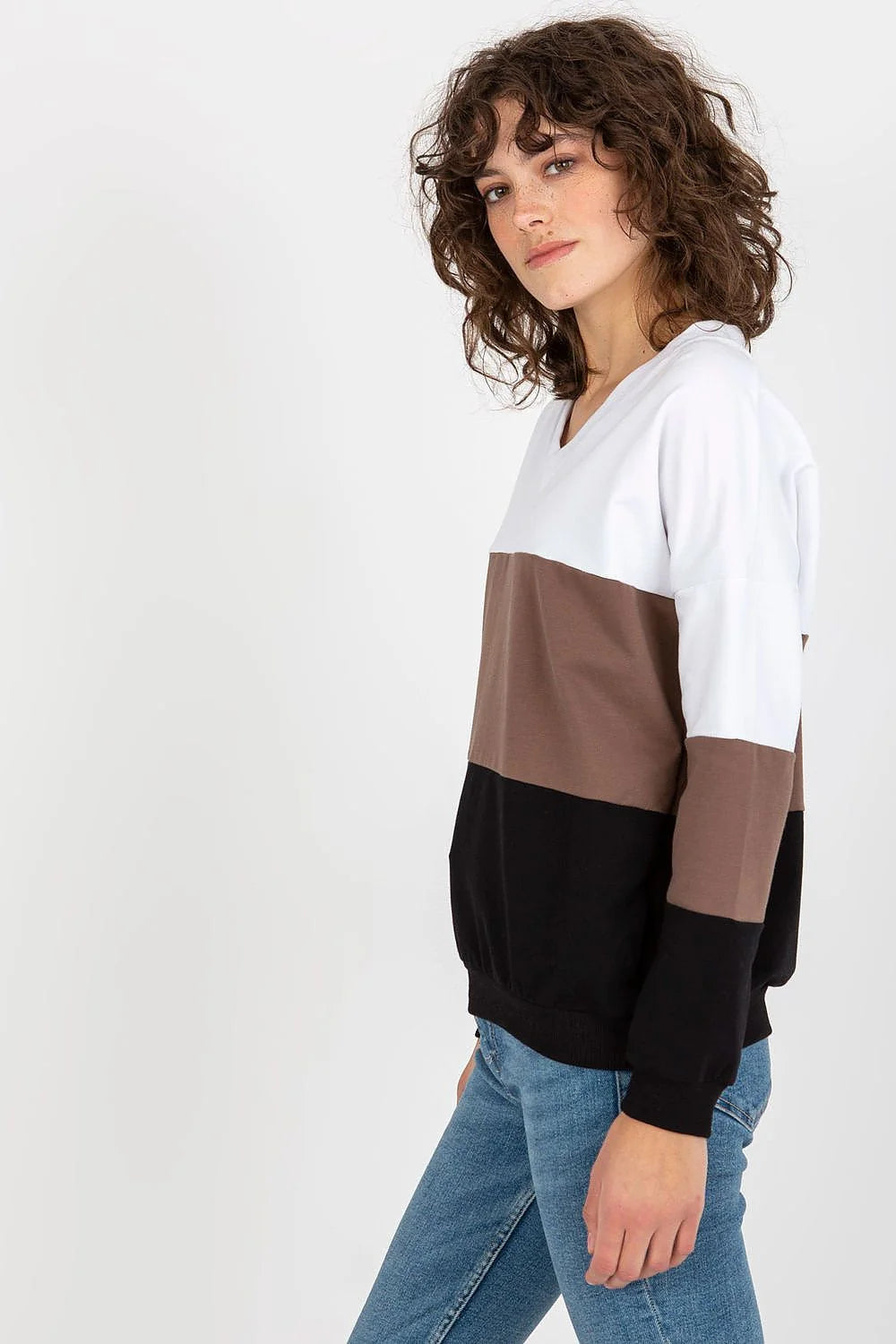 Sweatshirt femme Rue Paris manches longues en V blocs de couleur coton élasthanne confortable taille S M L XL