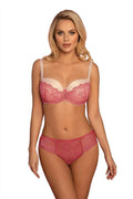 Ensemble de lingerie féminine dentelle rose vif soutien-gorge rembourré culotte classique floral motifs ajustables