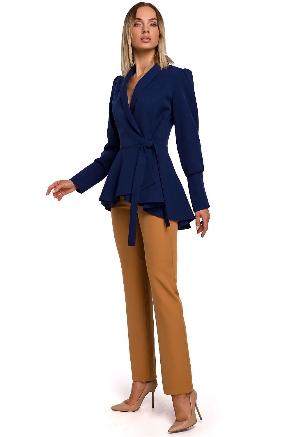 Blazer femme polyester élasthanne chic élégant noir peplum manches longues ajusté professionnel soirée