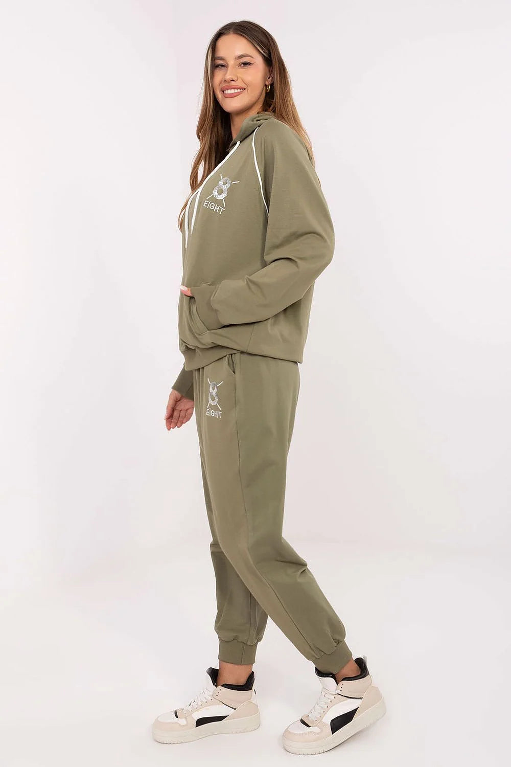 ensemble survêtement femme décontracté quotidien coton élasthanne douceur confort liberté mouvement sweat capuche ajustable broderie zircons pantalon taille haute