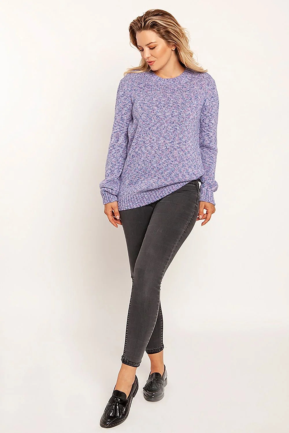 Pull femme en acrylique coupe droite motifs chinés élégant confortable pour saisons fraîches modernes