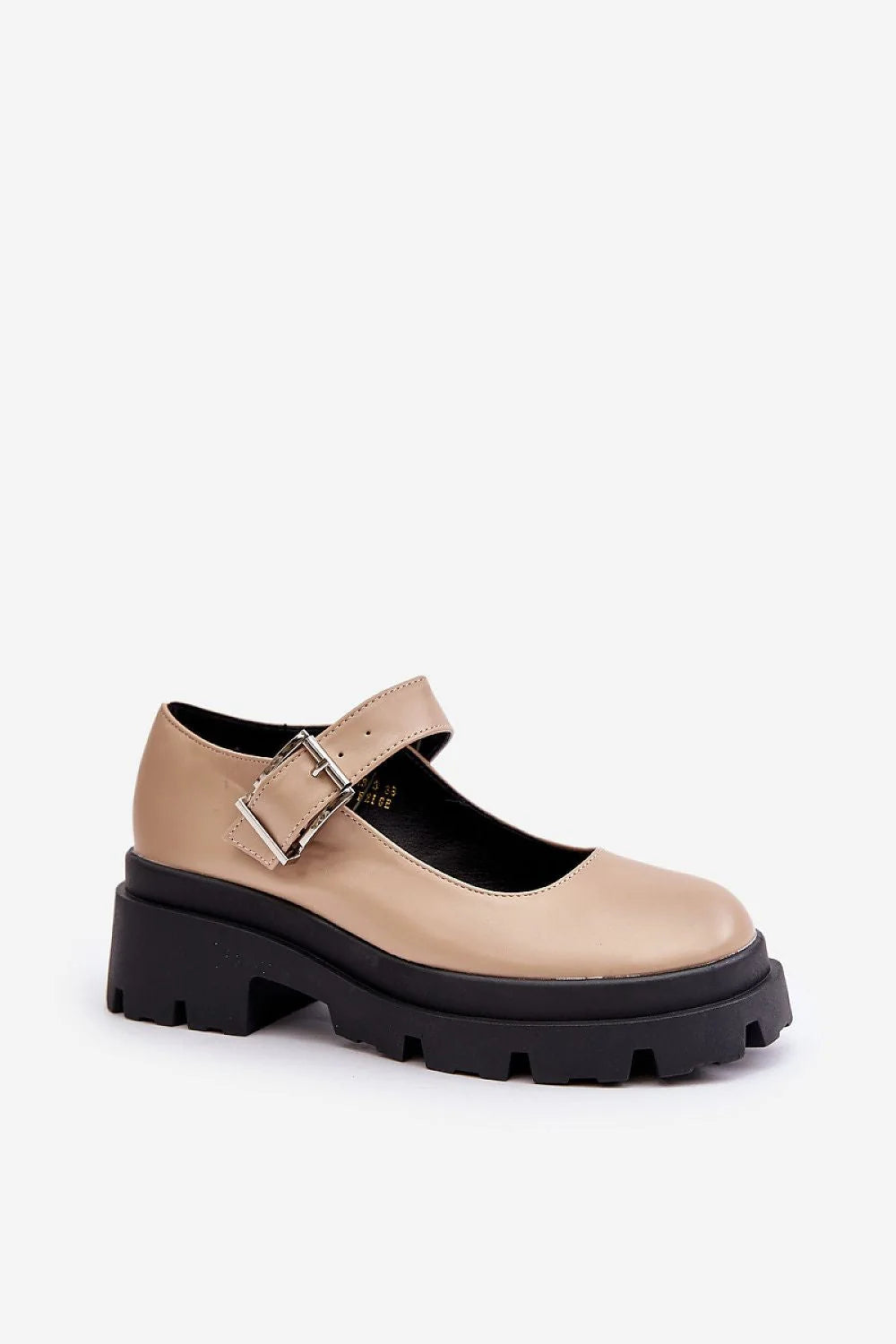 Chaussures basses féminines Mary Jane beige plateforme cuir écologique confort ajustable style moderne occasion quotidienne