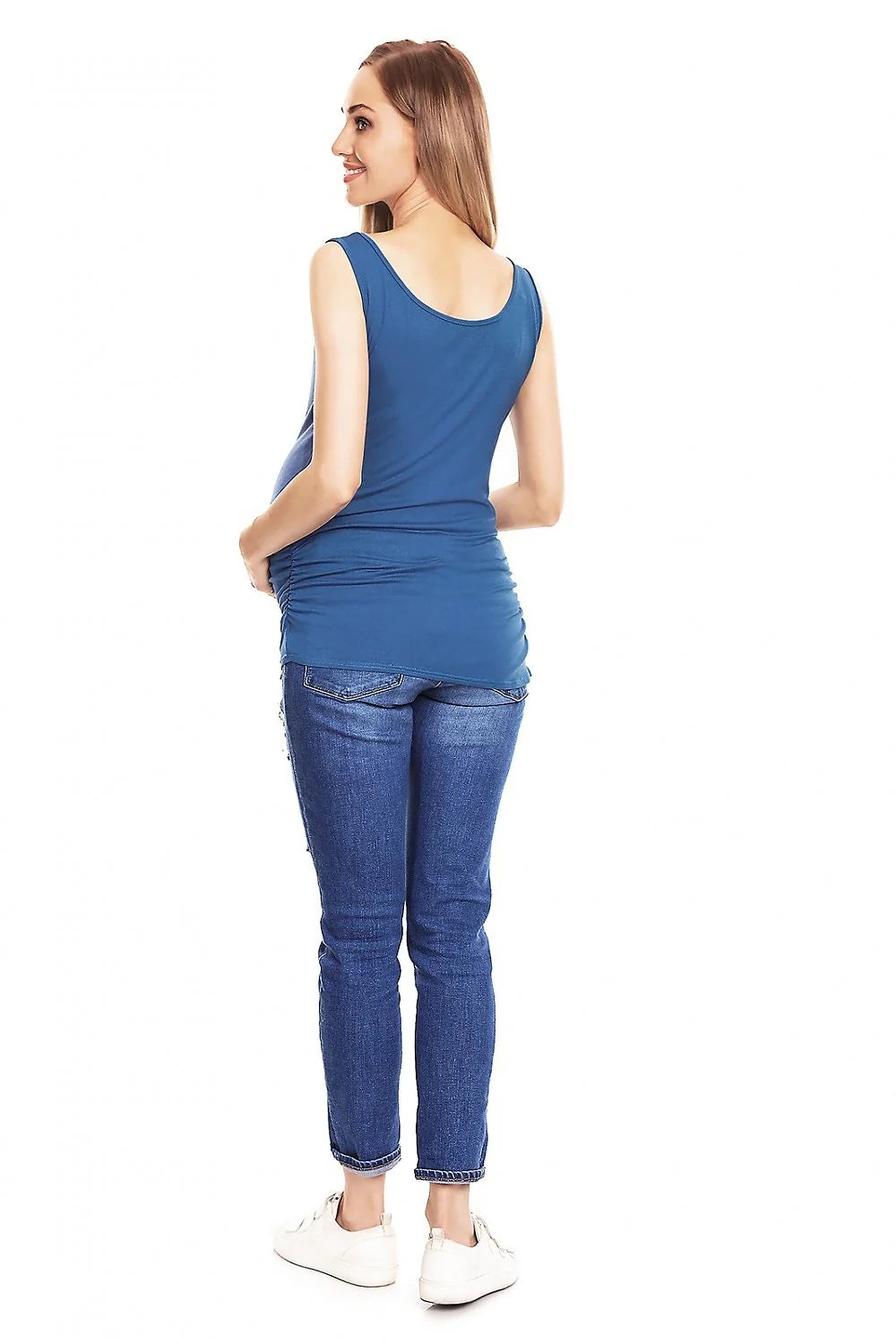 Débardeur de maternité sans manches en viscose élasthanne bleu profond, ajusté et confortable pour femmes enceintes