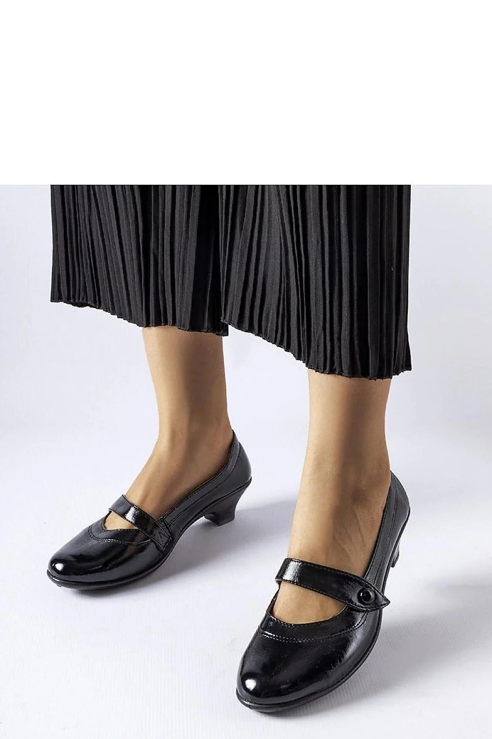 Bottines Mary Jane femme talons bas cuir verni noir fermeture bride bout rond style rétro chic