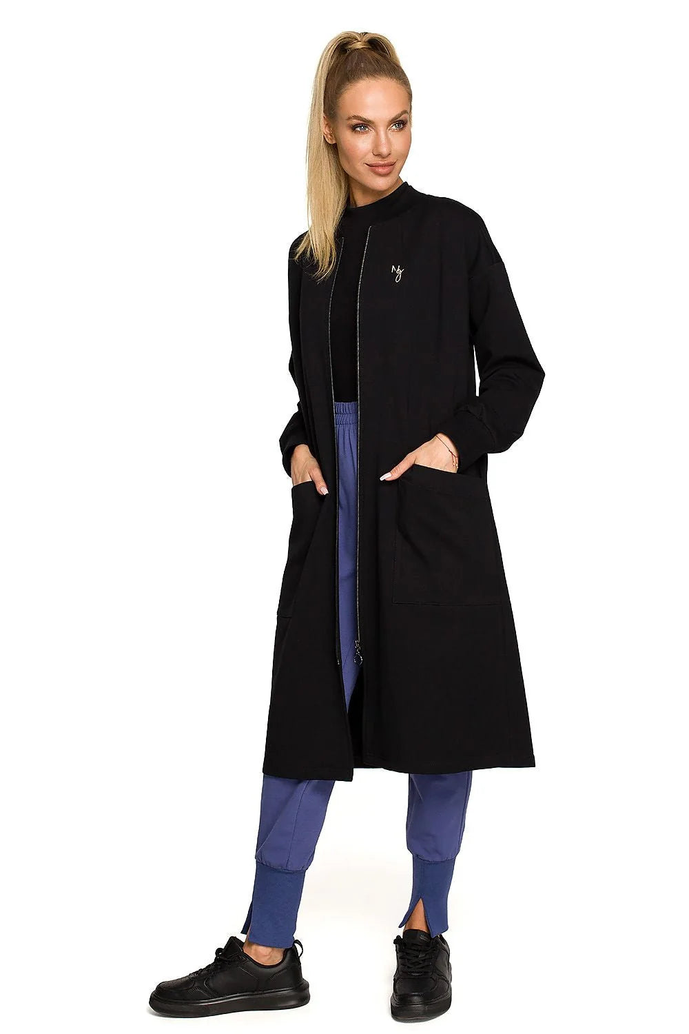 Manteau long pour femmes moderne décontracté coupe ample coton élasthanne beige clair poches latérales fermeture éclair femmes