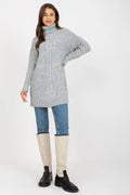 Chandail long pour femme en laine acrylique 70% 30% col roulé style oversize élégant