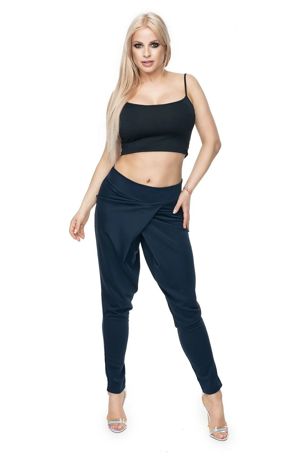 Pantalon long Pee Ka Boo design asymétrique avant haut élastique.slim.fit femme polyester.viscose
