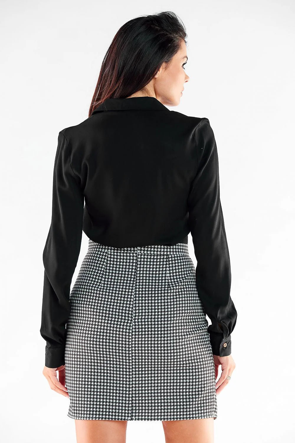 Jupe awama Jupe asymétrique mini chemisier noir motif pied-de-poule polyester elasthanne viscose taille ajustable femme
