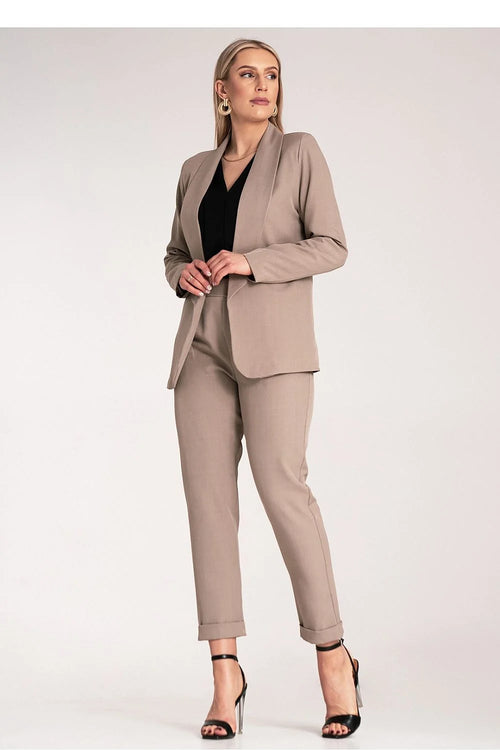 Blazer femme Figl en élasthanne et polyester coupe classique manches longues sans fermeture tailleur beige taille S/M