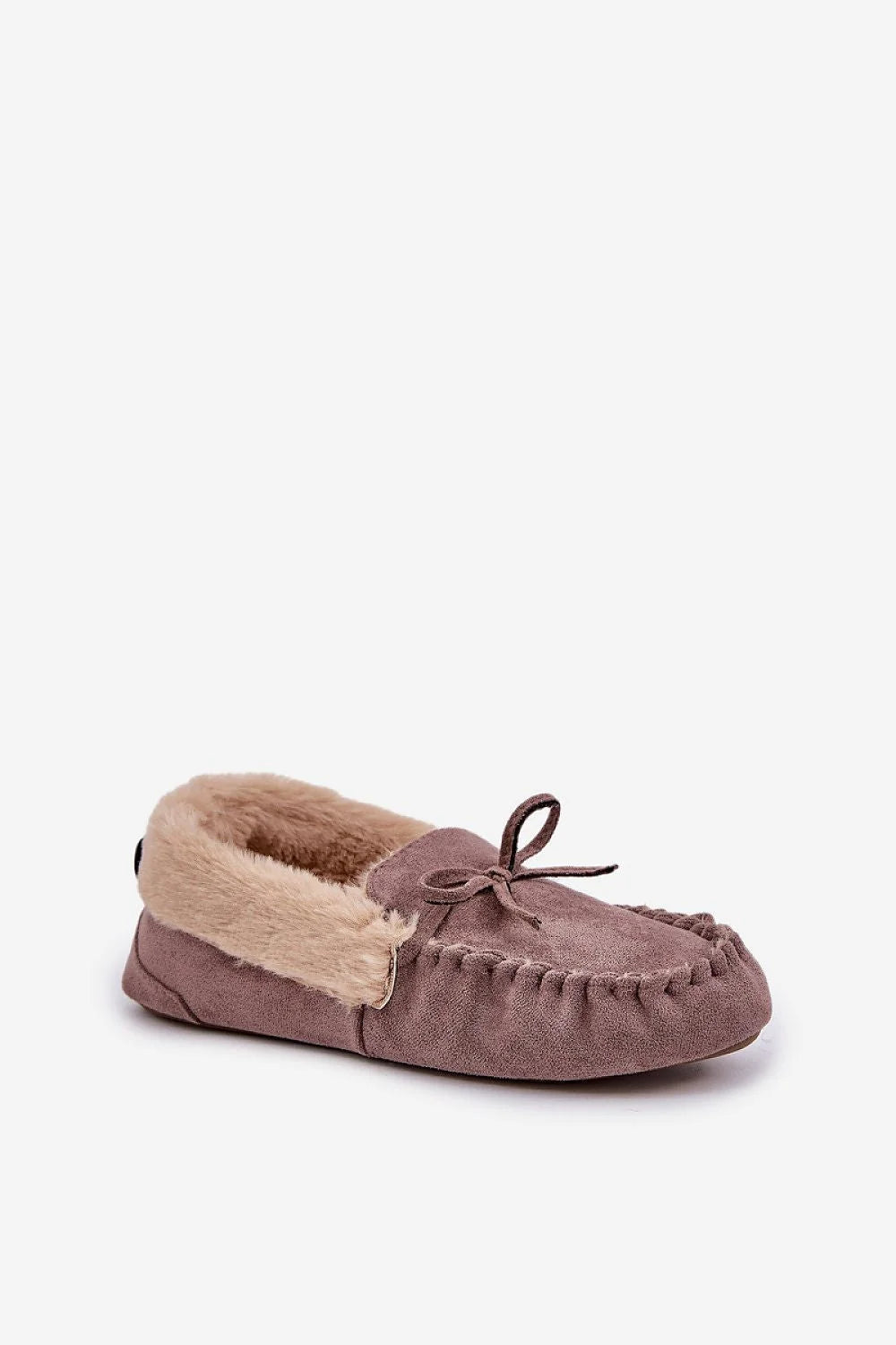Mocassins élégants pour femmes en suédine écologique, doublure fourrure, style casual, couleur taupe, port intérieur/extérieur