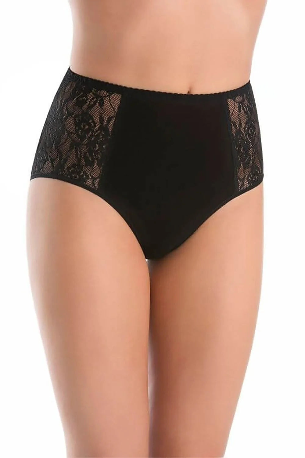 Culotte taille haute féminine rétro opacité et transparence panneaux dentelle noire beige blanc set 3 pièces