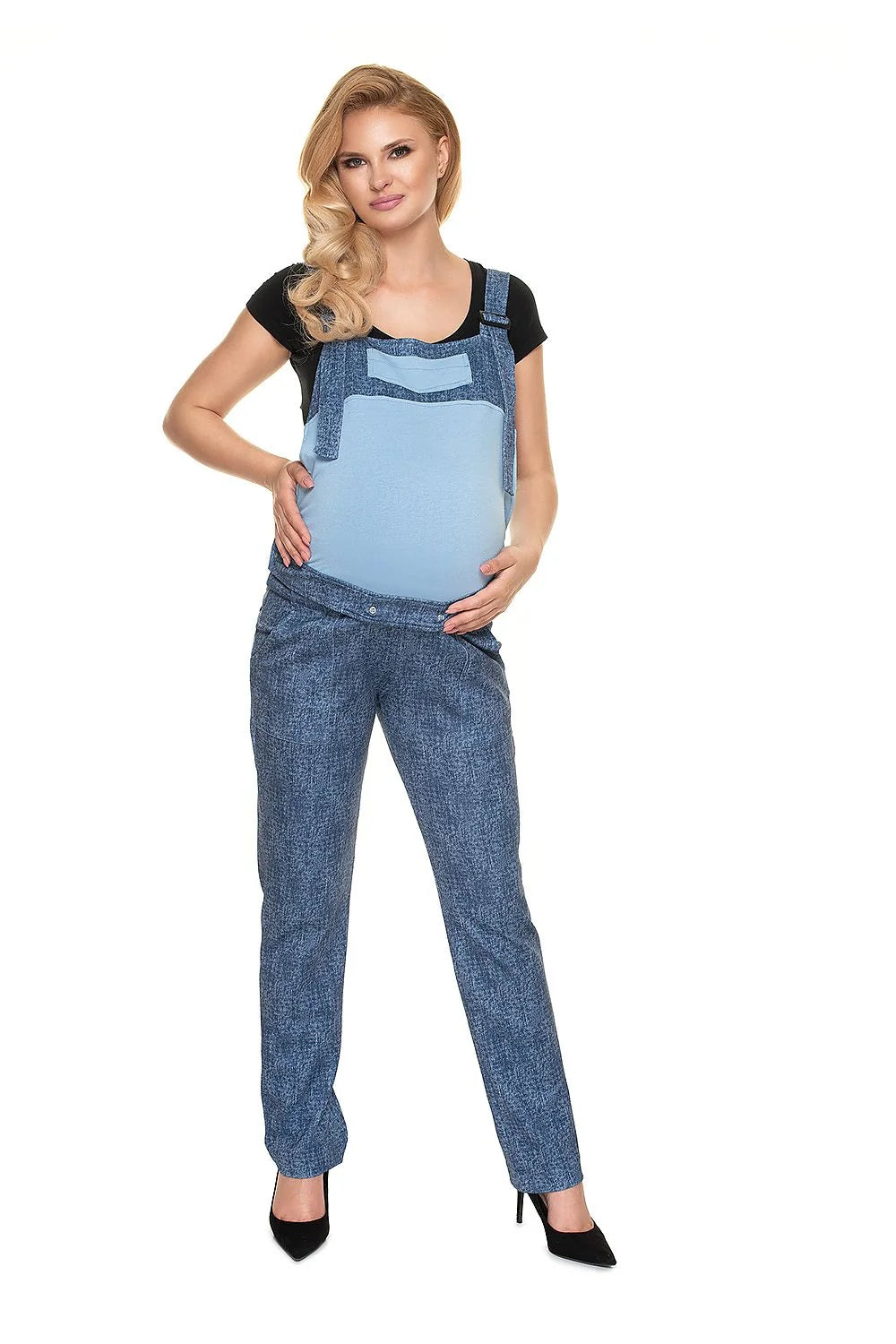 Salopette maternité polyester moderne décontractée ajustable noir-gris poches boutons confort style femme enceinte
