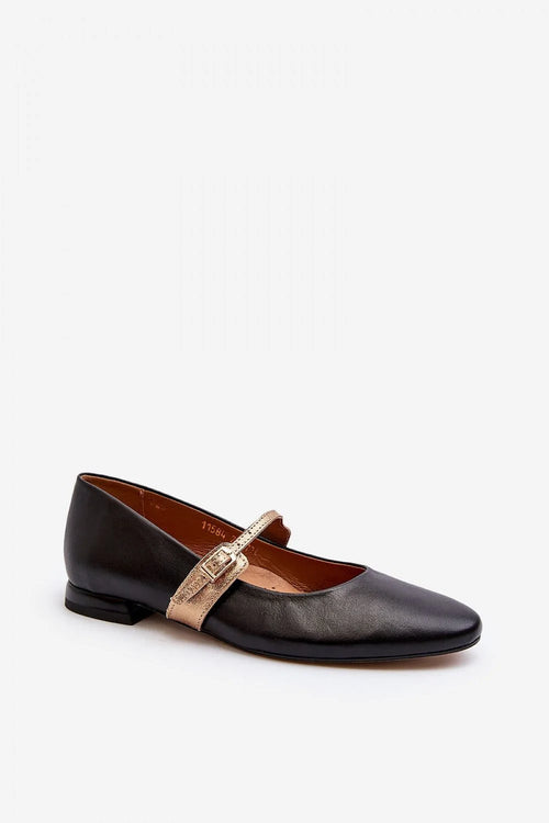 Ballerines élégantes pour femmes cuir naturel talon plat bride réglable dorée noir printemps été