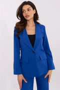 Veste tailleur femme bleu vibrant coupe classique cravate bouton noir polyester ajusté manches longues travail soirée