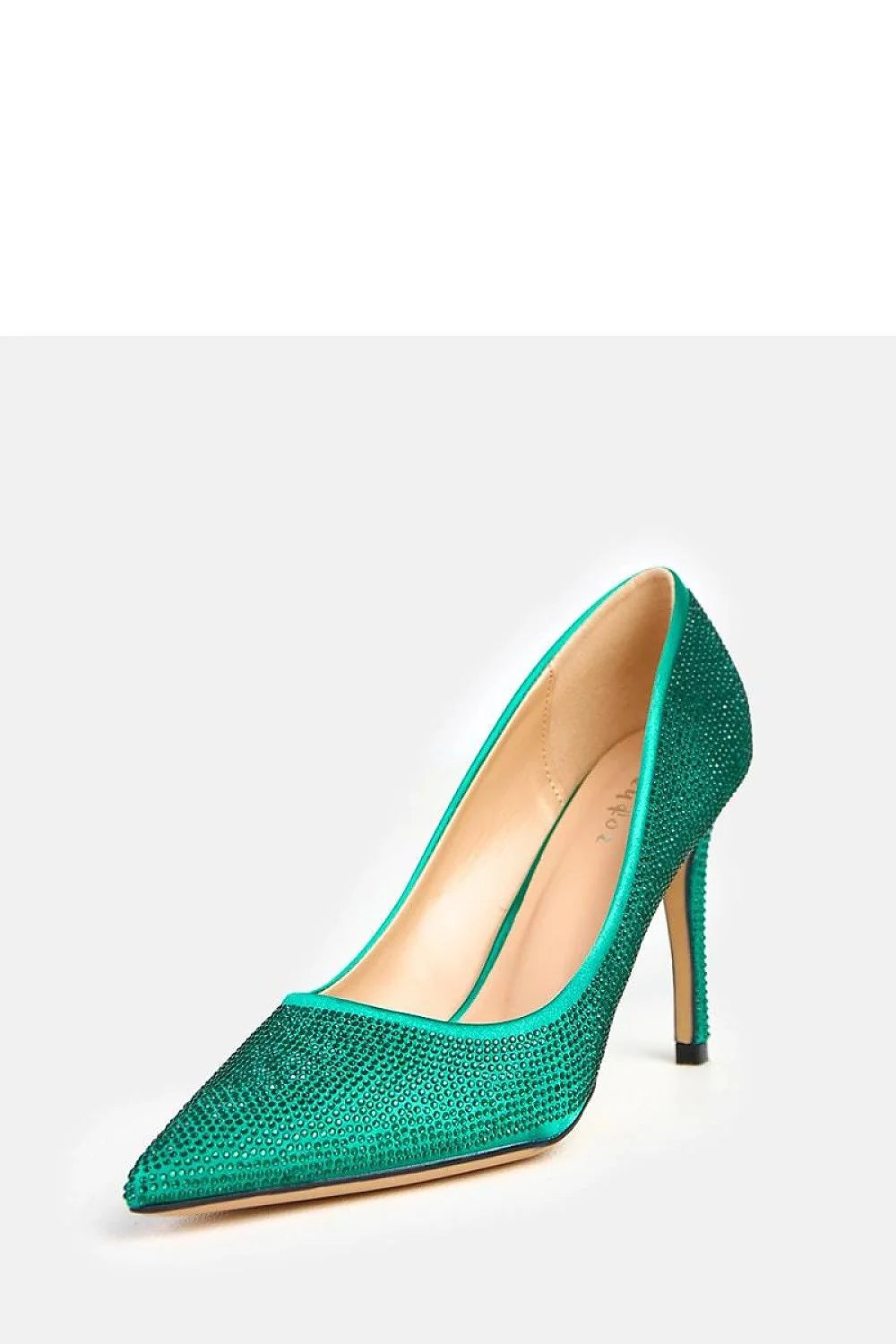 escarpins femme talons aiguilles 10cm vert émeraude tissu supérieure microstrass scintillants bout pointu semelle cuir écologique confort soirée mariage élégant