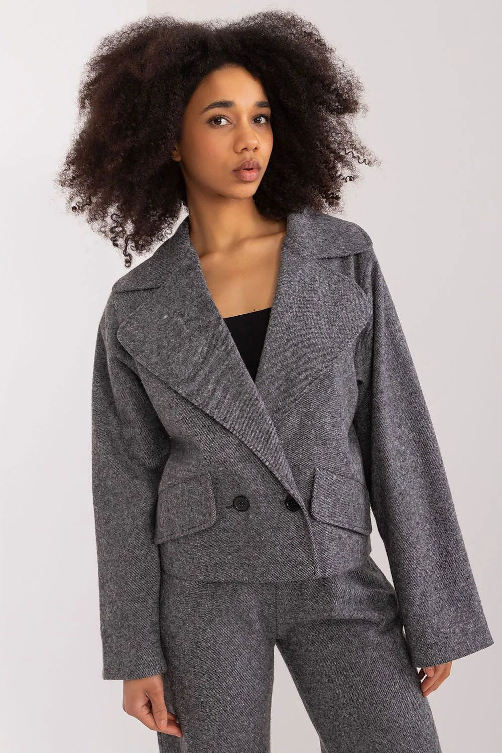 Veste Lakerta élégante pour femme en laine et coton coupe moderne manches longues gris chiné occasion professionnelle