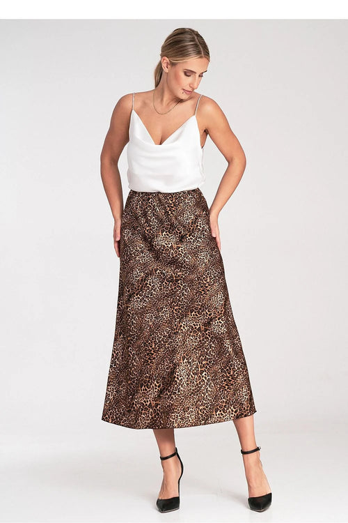 Jupe longue imprimé léopard tissu satiné élastique taille polyester 100 % coupe évasée chic soirée féminine
