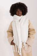 Manteau élégant pour femme longueur maxi en suède synthétique avec écharpe fourrure blanche franges torsadées mode hiver