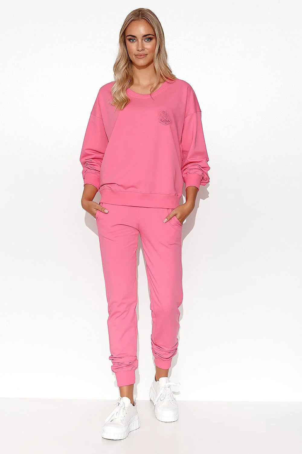 Ensemble Makadamia pour femme sweat-shirt et pantalon jogger couleur rose pêche matière douce style sportif décontracté