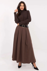 jupe longue maxi évasée godets devant taille haute ceinture large noire boucle dorée plissée fluide viscose polyester légère