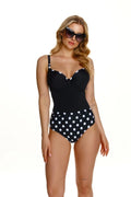 Maillot de bain une pièce noir et blanc, design rétro, motifs à pois, soutien optimal, bretelles ajustables, femme, plage, piscine