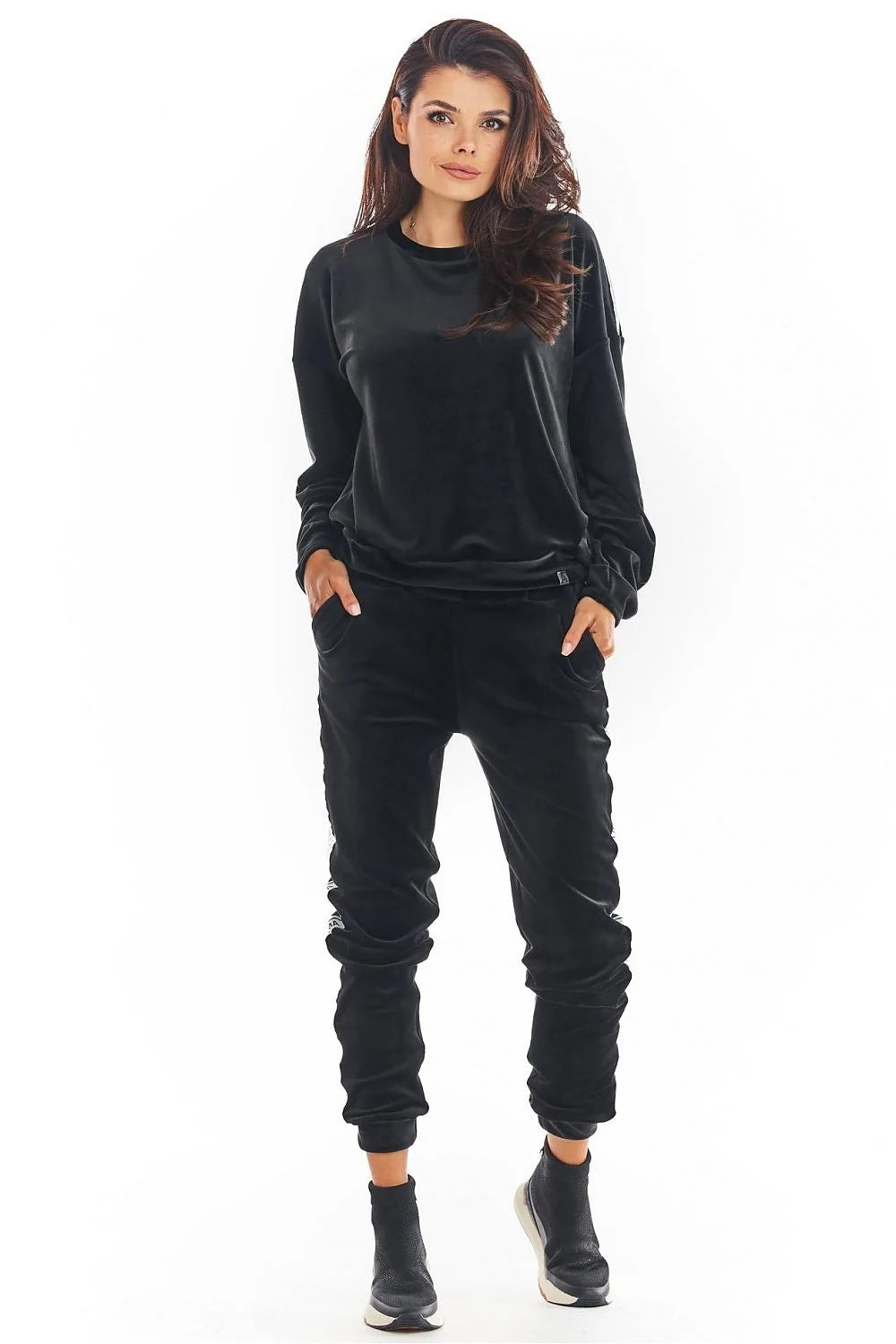 Ensemble survêtement femme velours bordeaux décontracté manches longues confort poches style chic maison