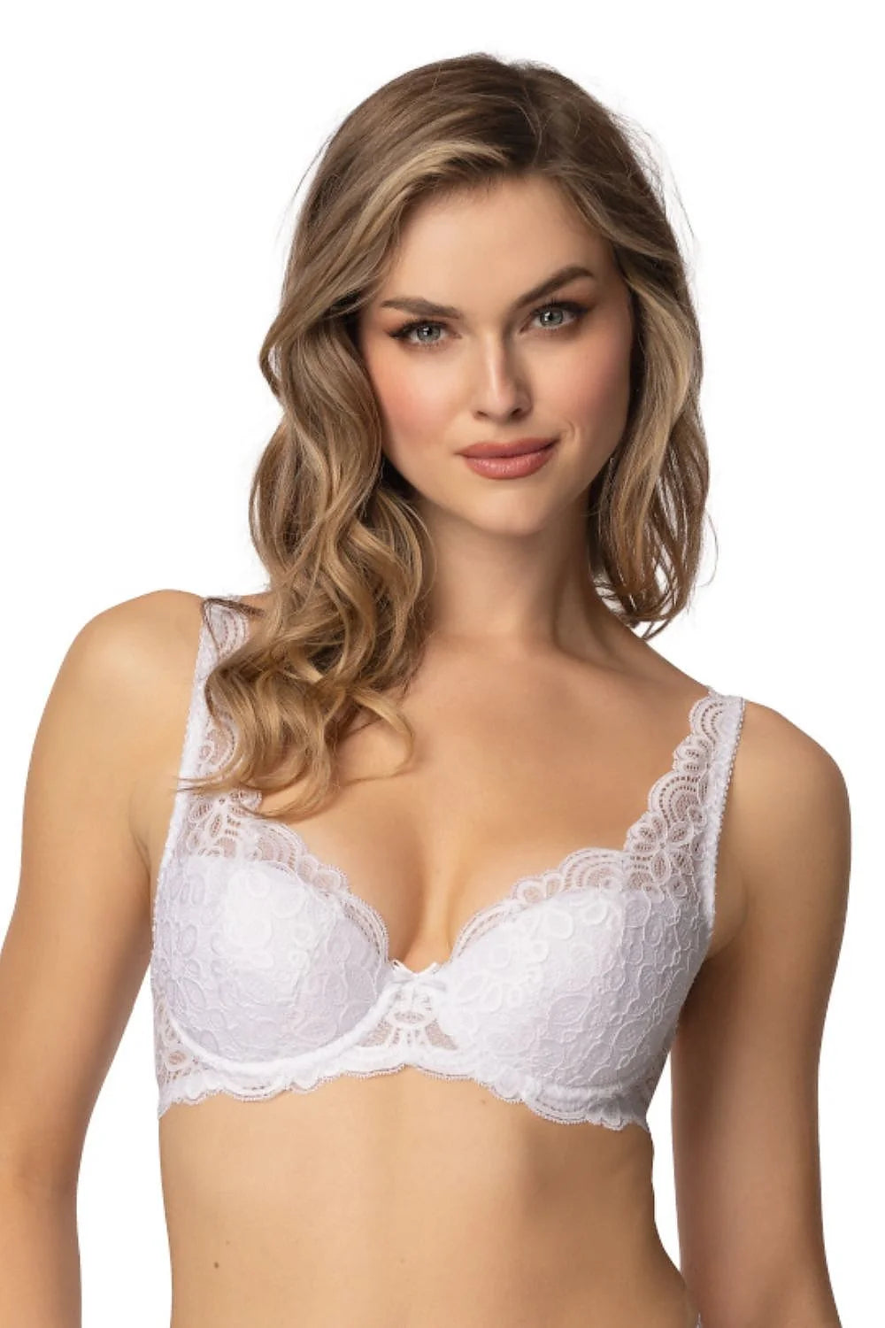 soutiengorge rembourré Roma Big grandes tailles maintien bonnets moulés armatures dentelle florale blanche bretelles larges bordures festonnées culotte échancrée galbante