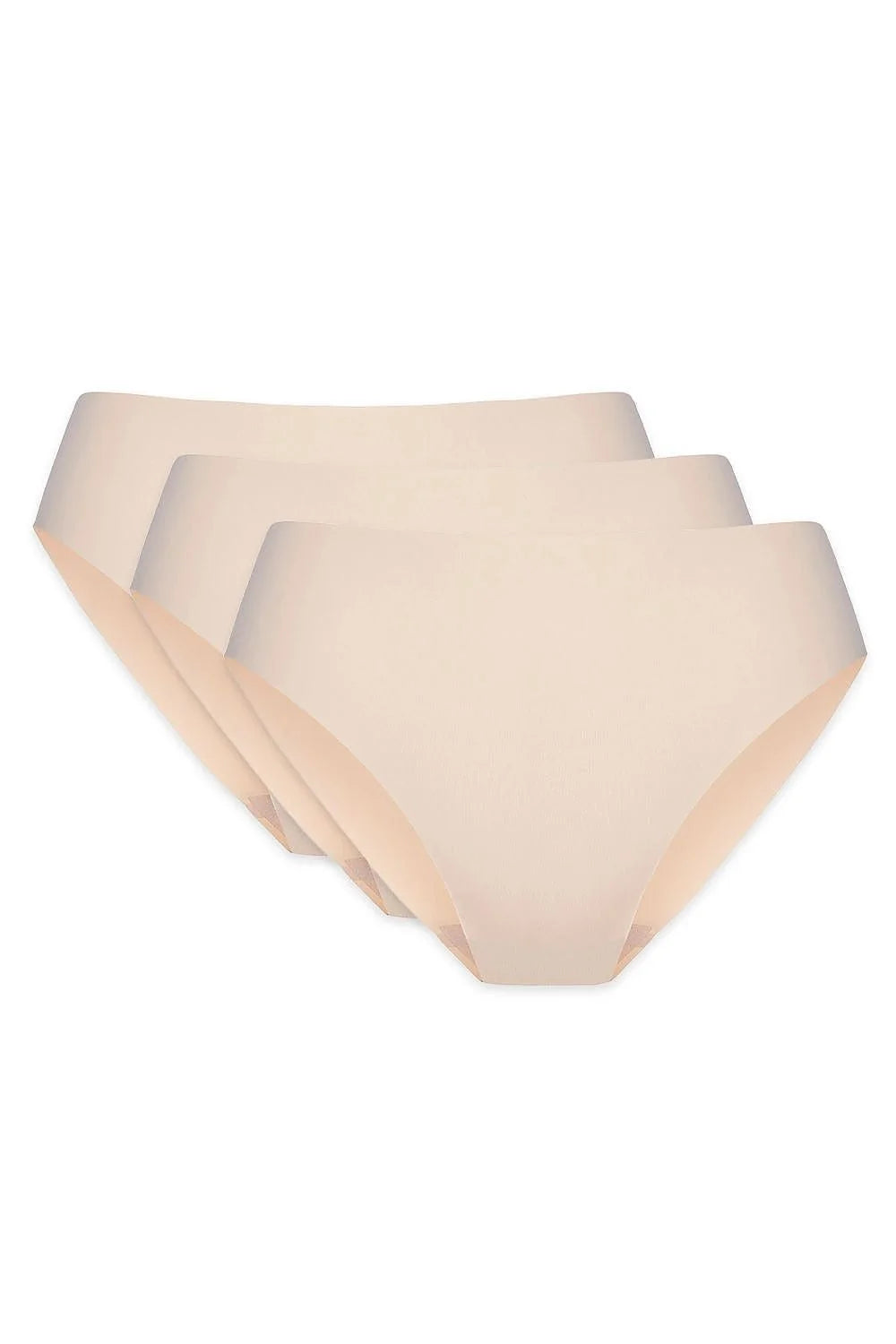 trois culottes sans couture taille haute nude microfibre lisse invisible couverture intégrale ceinture plate élastique gousset coton maintien