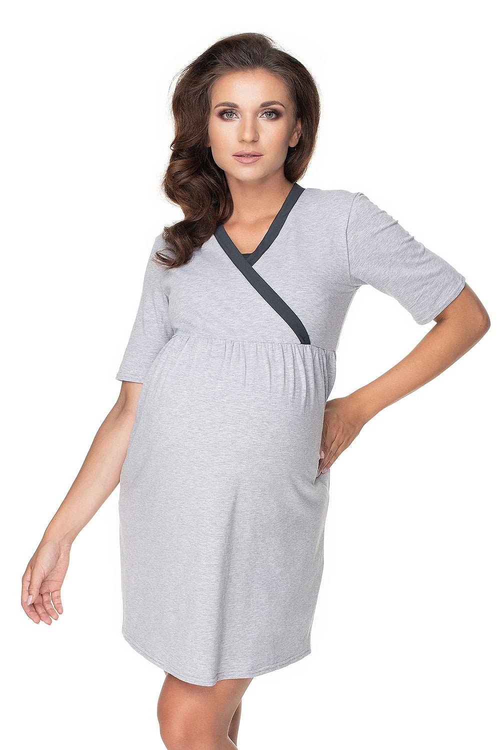 Robe maternité coton doux confort élégant bleu ceinture ajustable détente maison peignoir femme enceinte