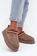 bottes neige femme suédine synthétique plateforme 4cm isolation semelle crantée doublure fourrure sangle amovible brodée taupe mocassin
