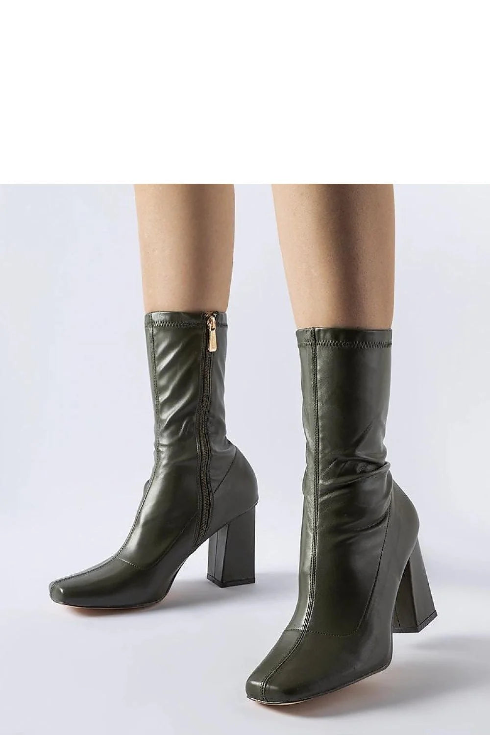 Bottines vertes à talons Upland design moderne minimaliste femmes cuir écologique fermeture éclair talons moyens cheville haute