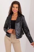 Veste en similicuir noir femme style motard coupe ajustée manches longues fermeture éclaire argentée