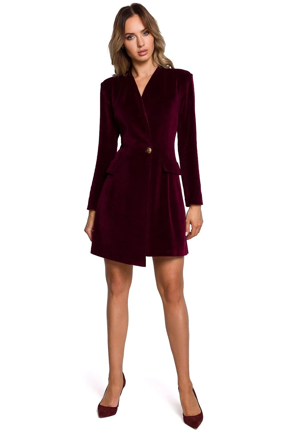 Robe blazer en velours noir élégante avec bouton doré, manches longues, pour occasions formelles féminines