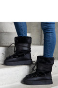 Bottes de neige noires en fourrure pour femme, design moderne, semelle crantée, lacets, style urbain, chaud, confortable, hiver, mode