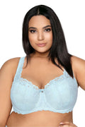 Soutien-gorge rembourré dentelle floral bleu pastel grande taille femme coupe emboîtante support optimal bretelles larges ajustables occasion spéciale