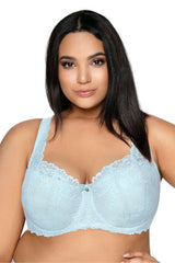 Soutien-gorge rembourré dentelle floral bleu pastel grande taille femme coupe emboîtante support optimal bretelles larges ajustables occasion spéciale