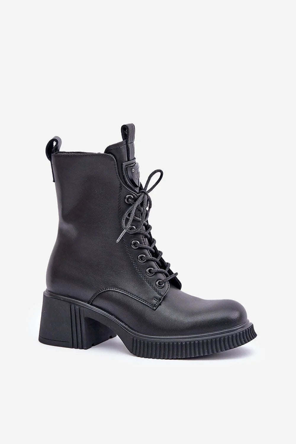 Bottines pour femmes design moderne élégant cuir synthétique noir lacets fermeture éclair talon carré stable semelle épaisse