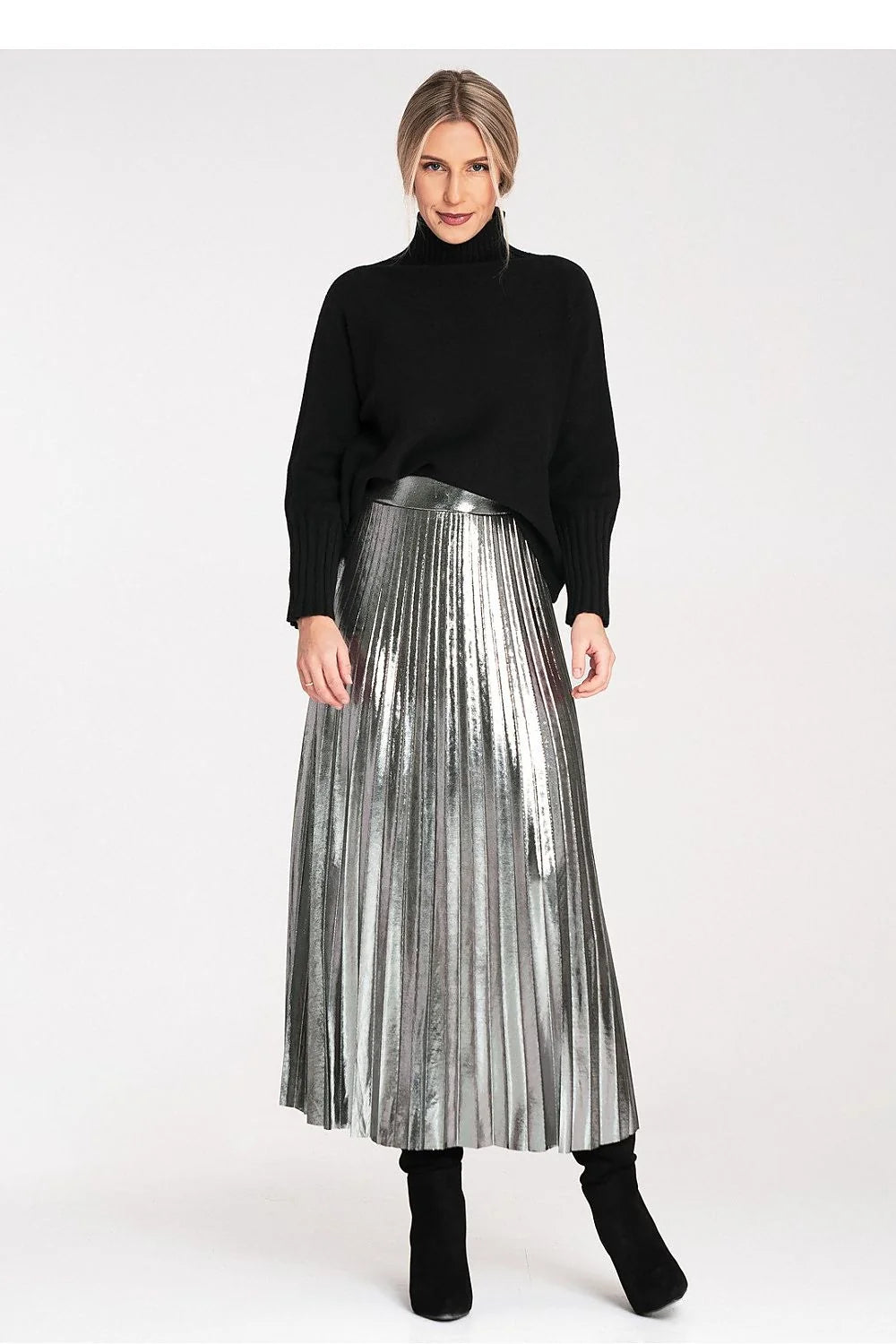 pull col roulé golf femme noir maille épaisse manches longues bord côte large coupe ample longueur hanches chaleur confortable polyvalent