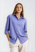 chemise oversize femme viscose satinée lilas fluide coupe ample col classique manches longues poignet boutonnage central base arrondie