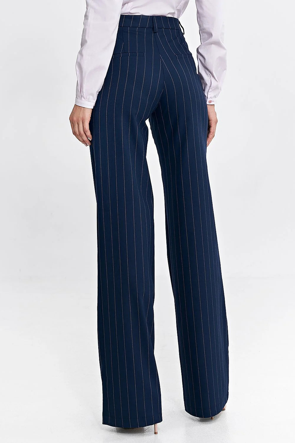 Pantalon long Nife élégant pinstripe femme taille haute coupe ajustée polyvalent