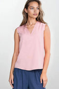 Chemisier Nife sans manches en viscose couleur rose pâle coupe régulière encolure V finitions épurées