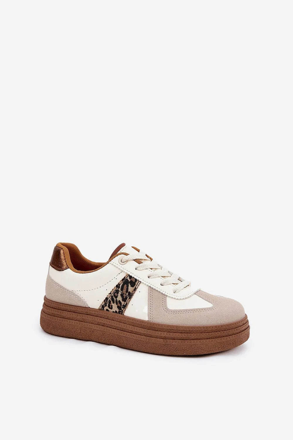 Chaussures de sport pour femmes élégantes simili cuir motif léopard beige blanc cassé confort semelle intérieure mousse baskets modernes casual chic