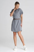 Robe d'été simple élégante en tissu léger couleur gris clair taille ajustable pour femmes occasion décontractée